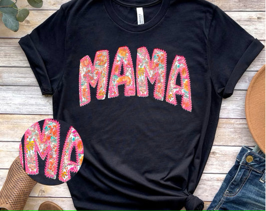 Mama Faux Stitched Black T-Shirt