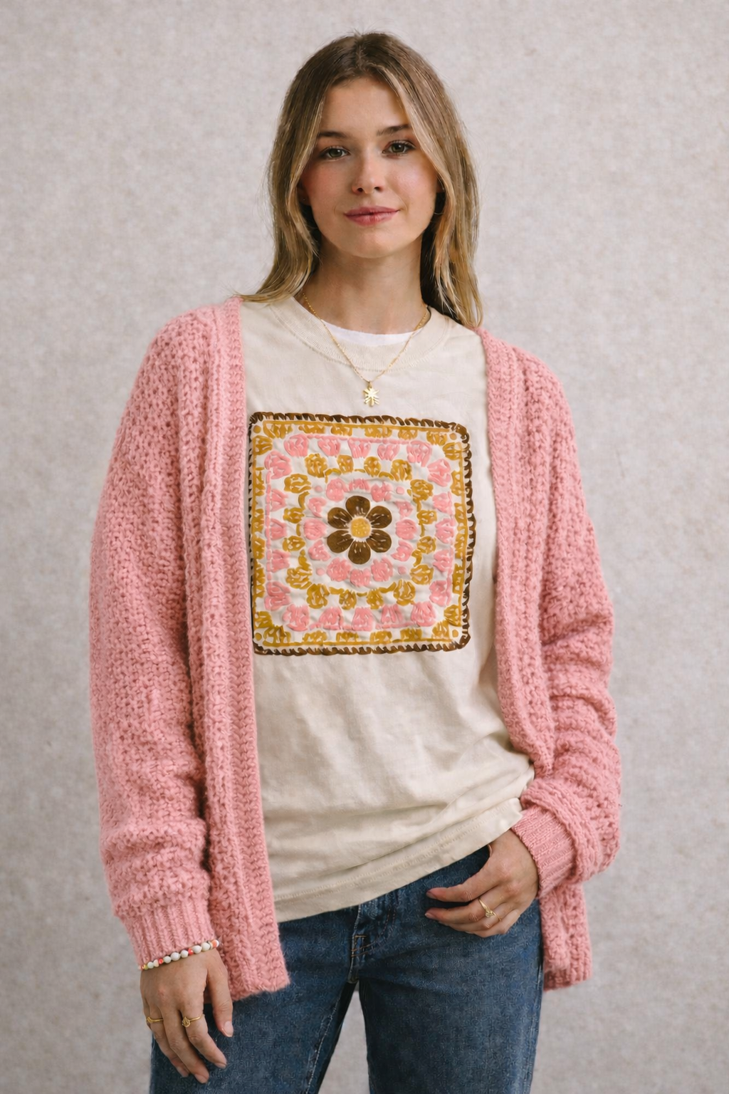Vintage Granny Square Tee - Cream