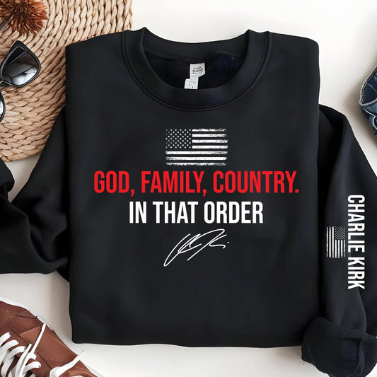 God Family Country - Charlie Kirk Black Sweatshirt