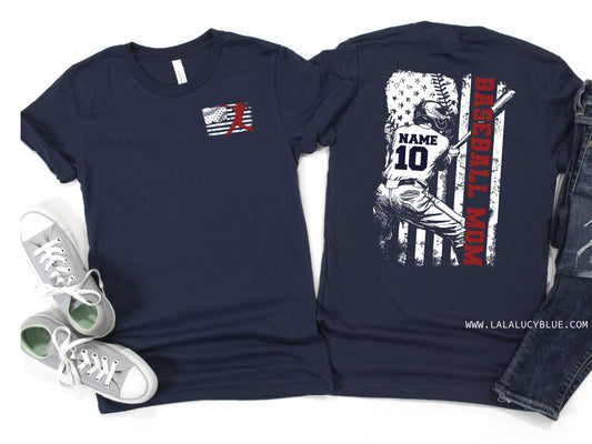 Baseball Mom/Dad/Sis Flag *PERSONALIZED PLAYER* Navy Tee
