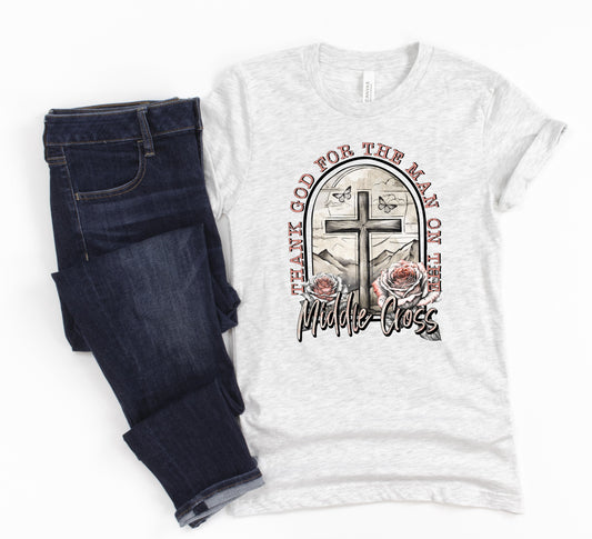 Thank God For The Man On The Middle Cross Ash Tee