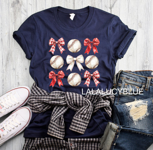 Baseball Balls & Bows Navy *Choose Style*