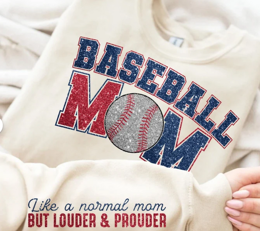 Baseball Mom With Sleeve Print Sweatshirt