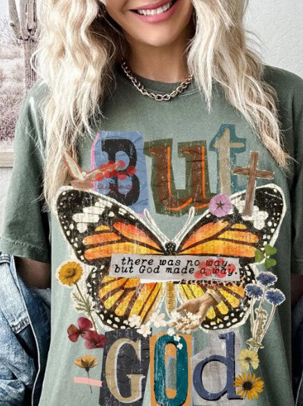 But God - Made A Way Butterfly Comfort Colors Green