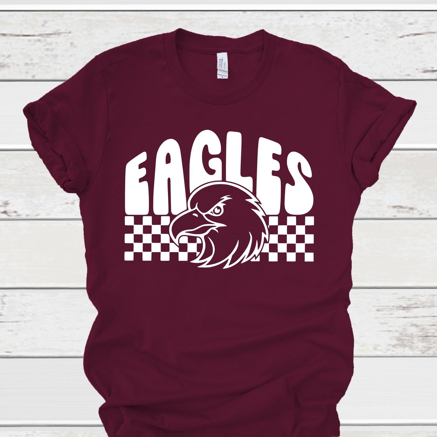 Galilean Christian Acadamy Eagles Checked Maroon Tee