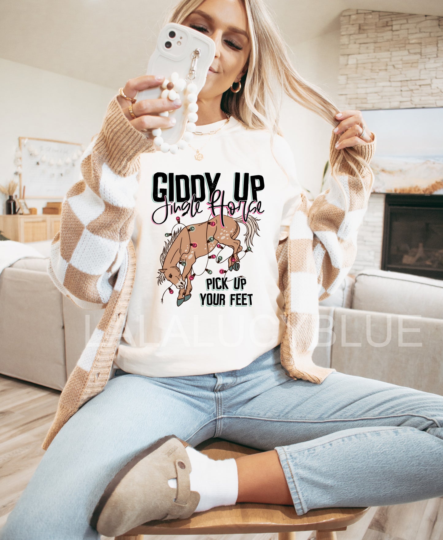Giddy Up Jingle Horse Ivory Tee