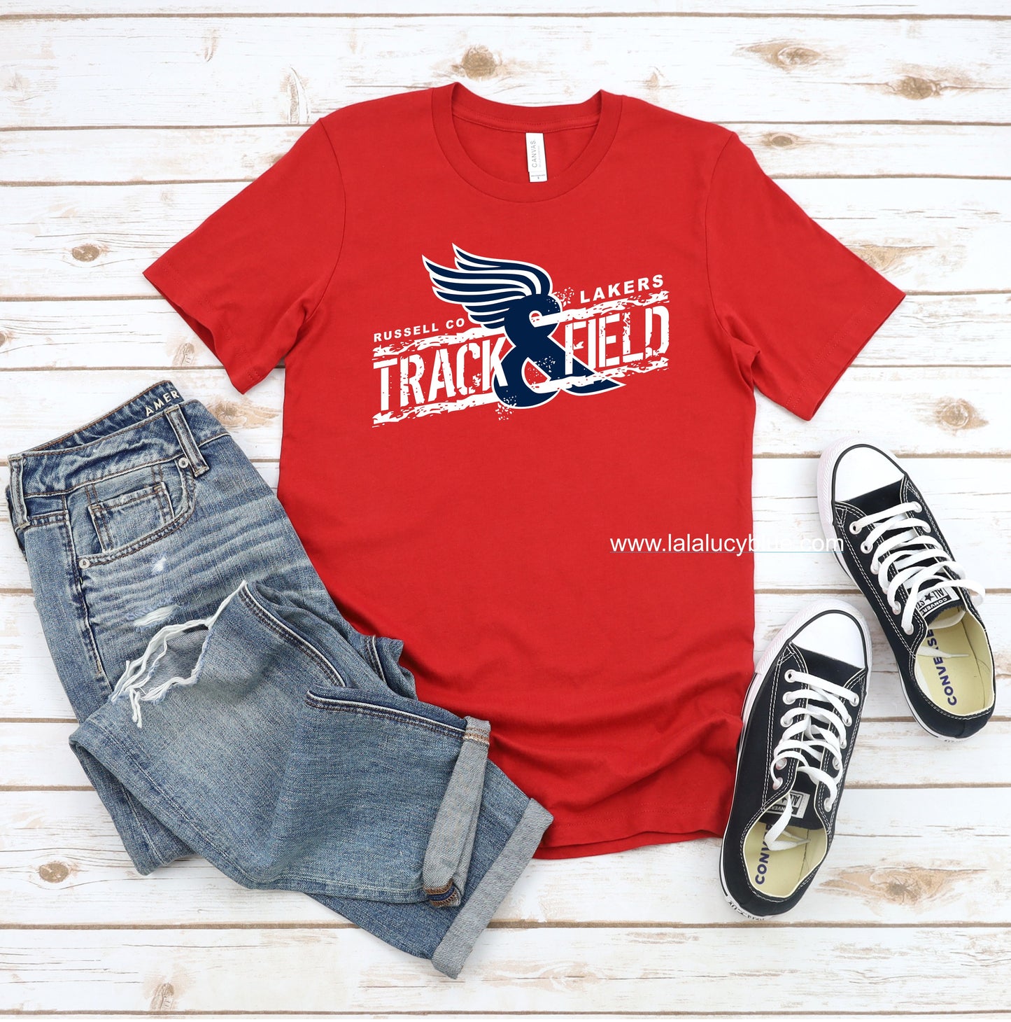 Russell County Laker Track & Field Red Tee - WN-OR