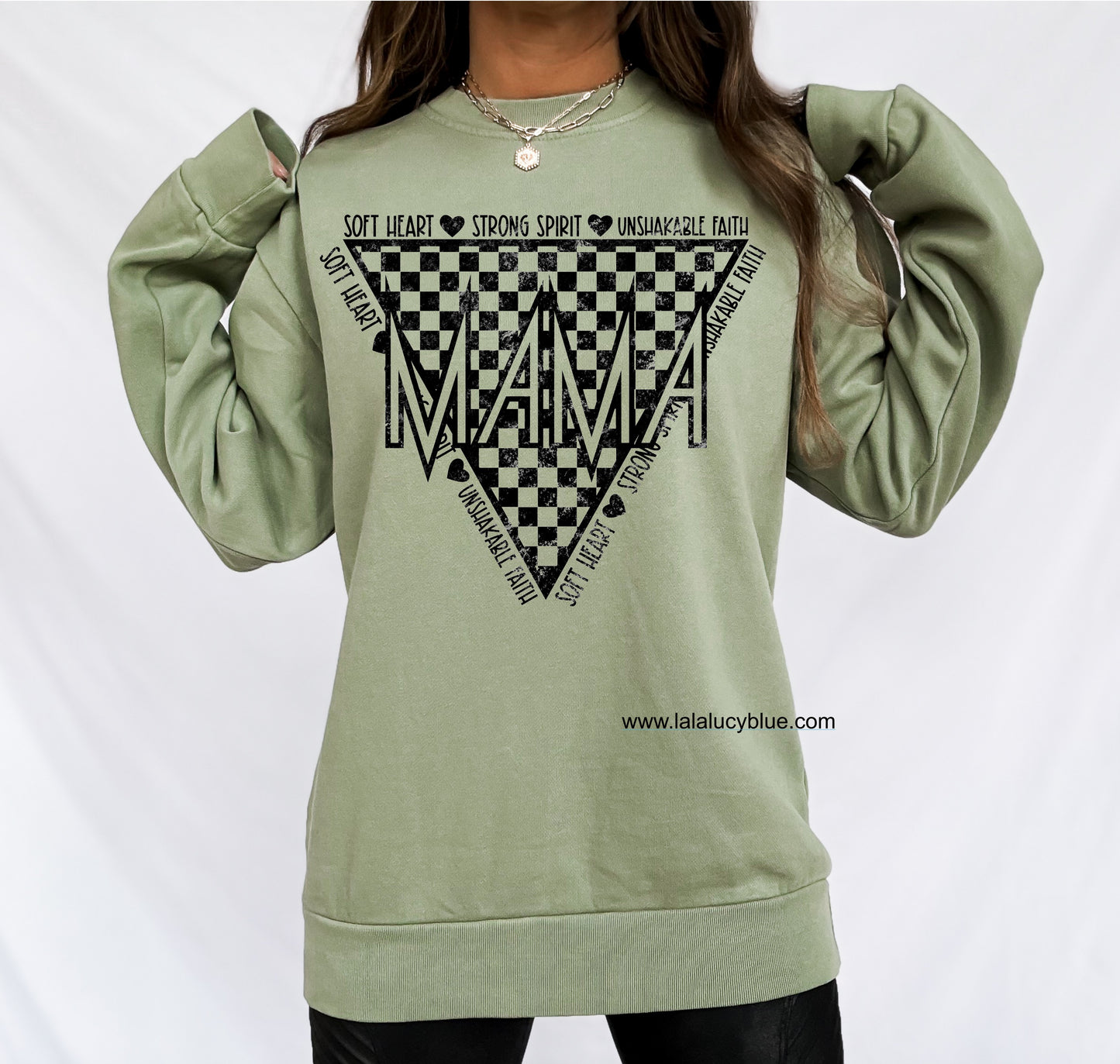 Mama - Unshakeable Faith Pigment LS Green Sweatshirt
