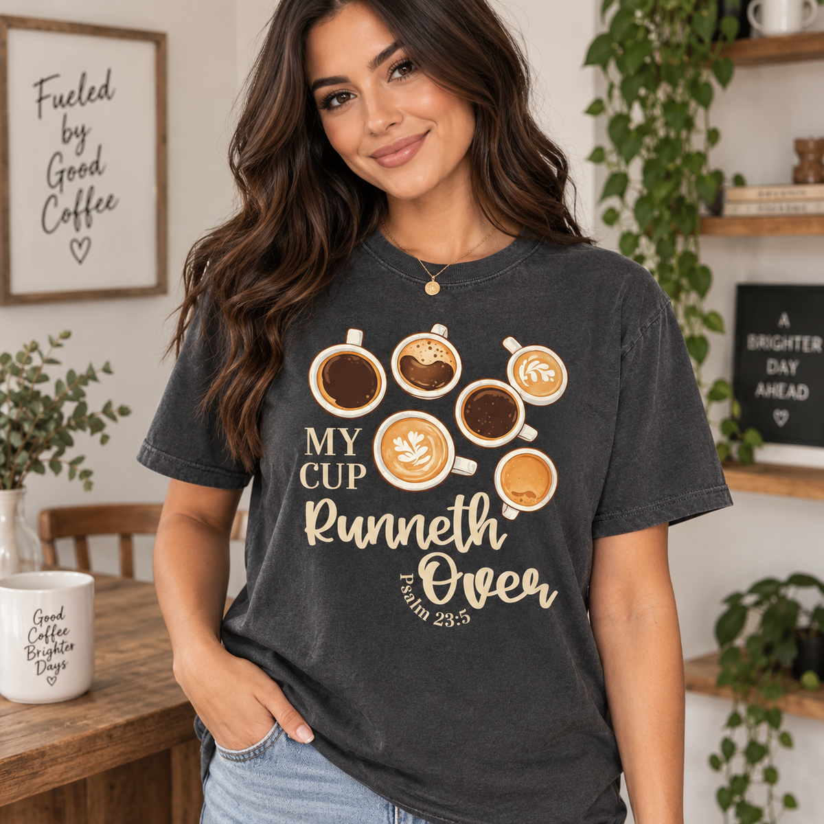 My Cup Runneth Over CC Graphite Coffee Tee