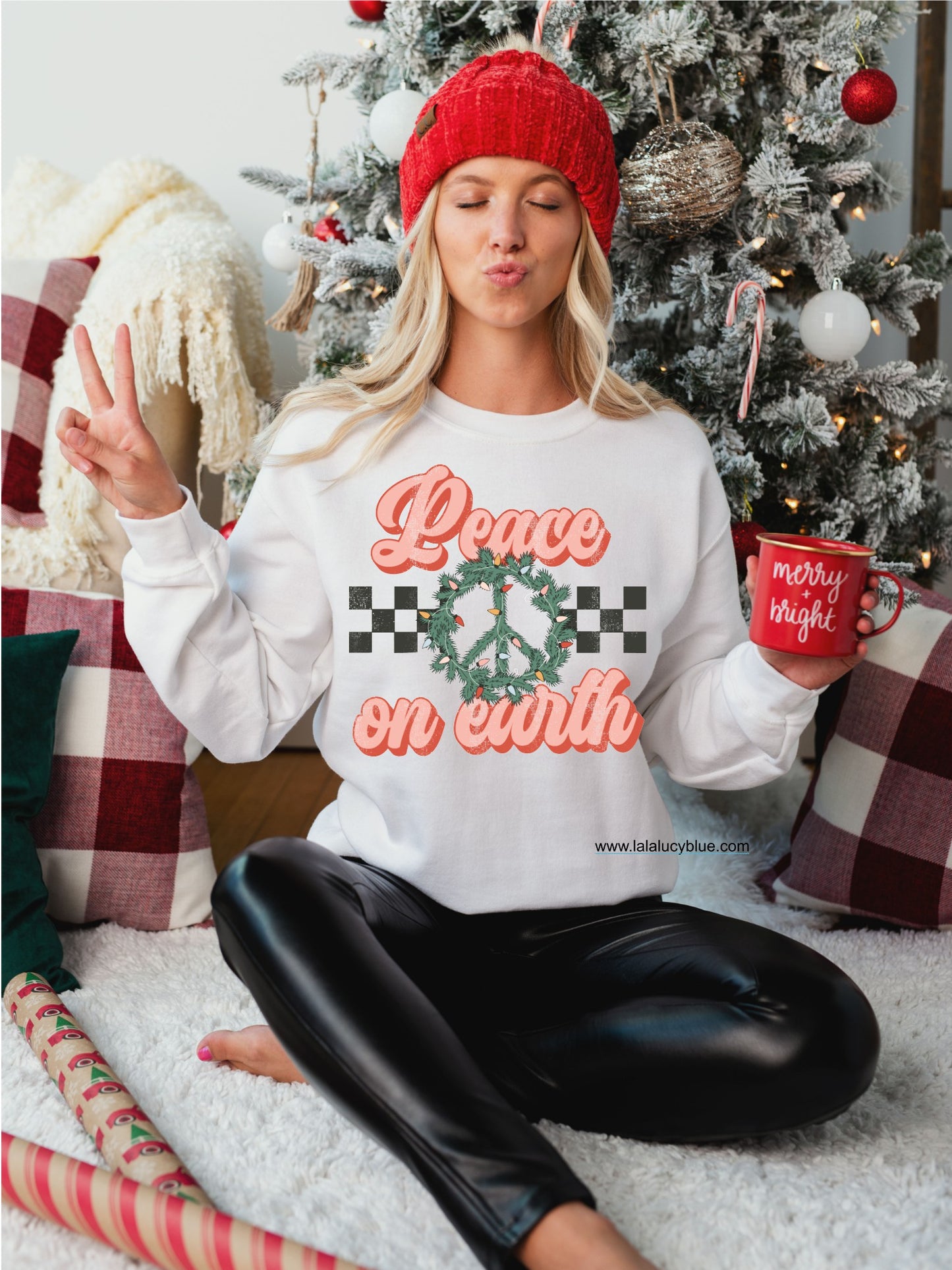 Peace On Earth Retro Checked Sweatshirt