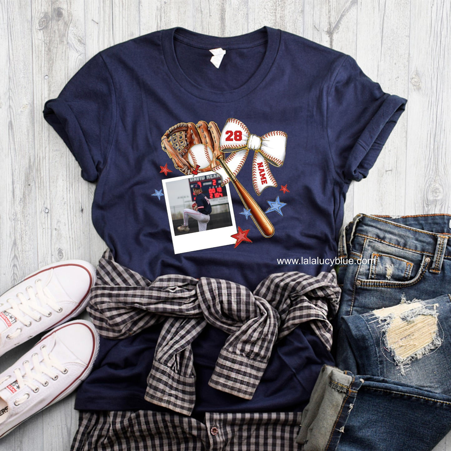 Personalized Baseball Picture Navy T-Shirt