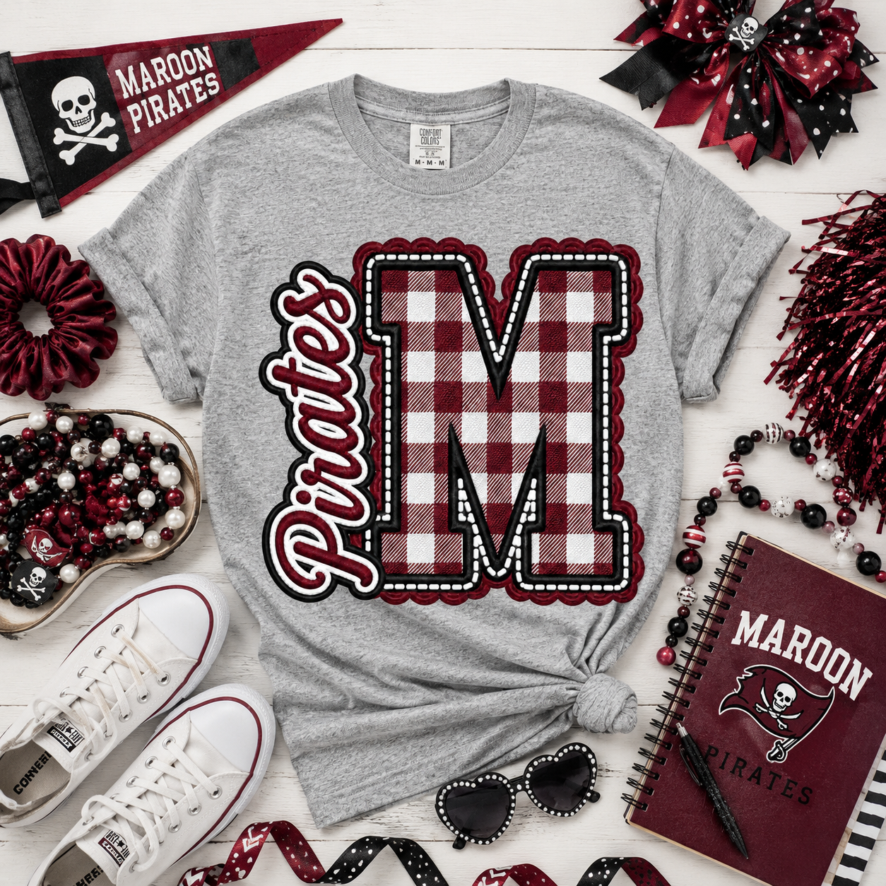 Maroon Pirates Plaid M Grey *Choose Style*