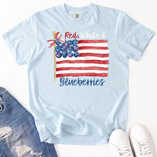 Red White & Blueberries Comfort Colors Blue Tee