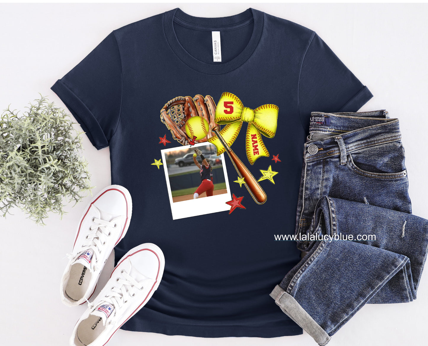 Personalized Softball Picture Navy T-Shirt