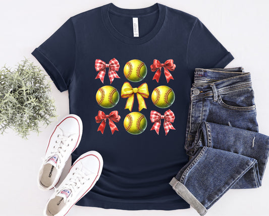 Softball Balls & Bows Navy *Choose Style*