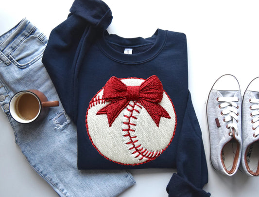 Baseball Faux Embroidery Navy Sweatshirt