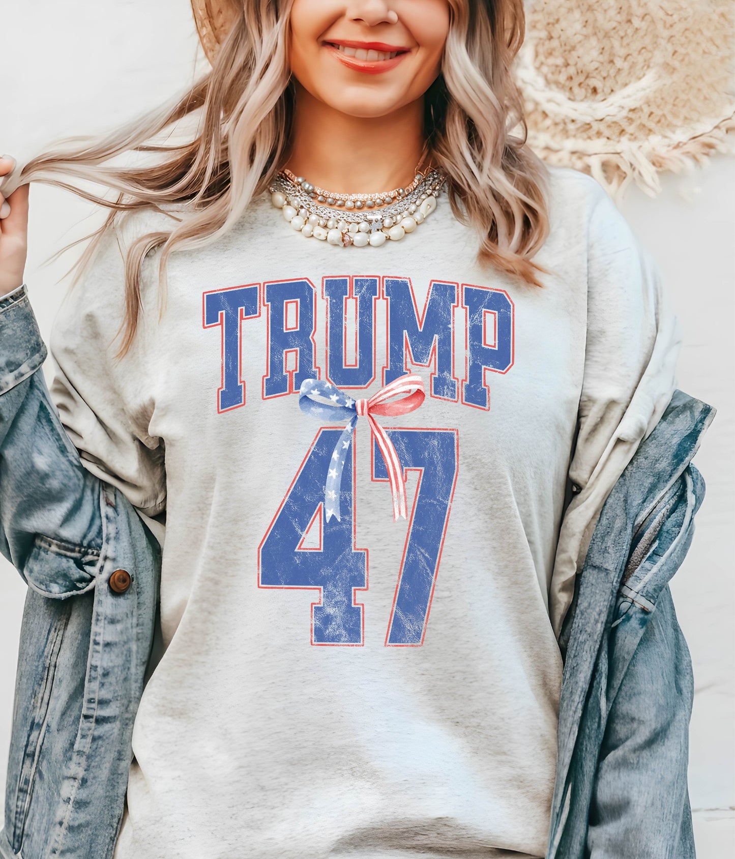 Trump 47 Distressed Ash Grey Tee