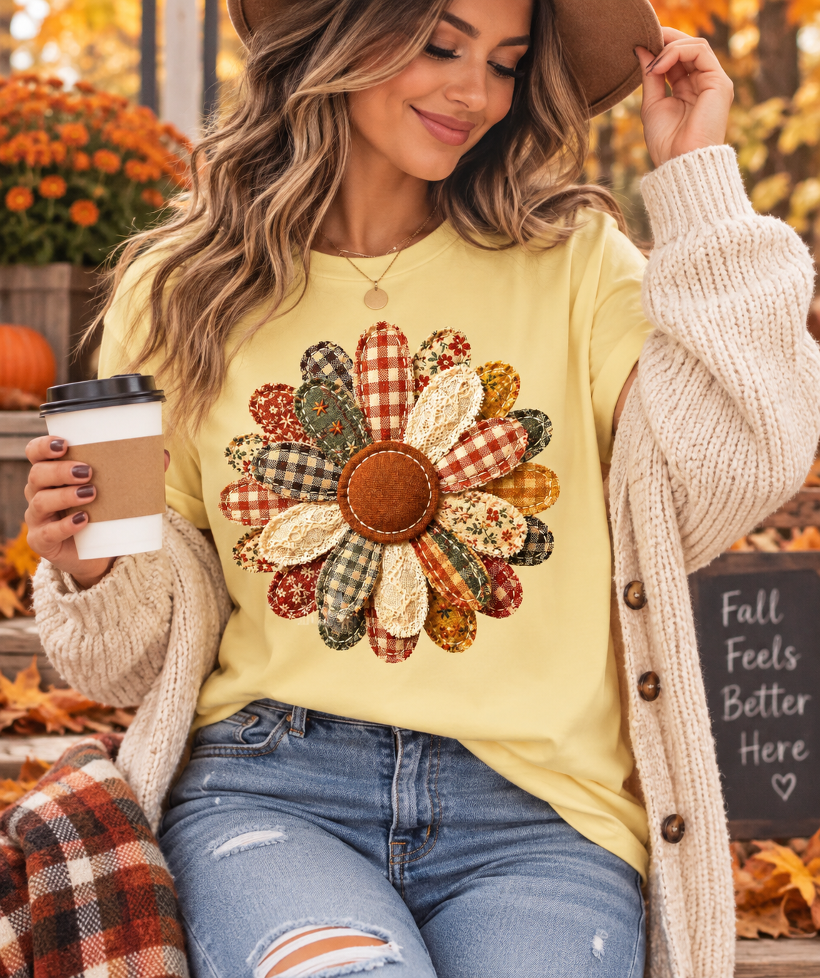 Faux Patchwork Flower CC Butter Tee