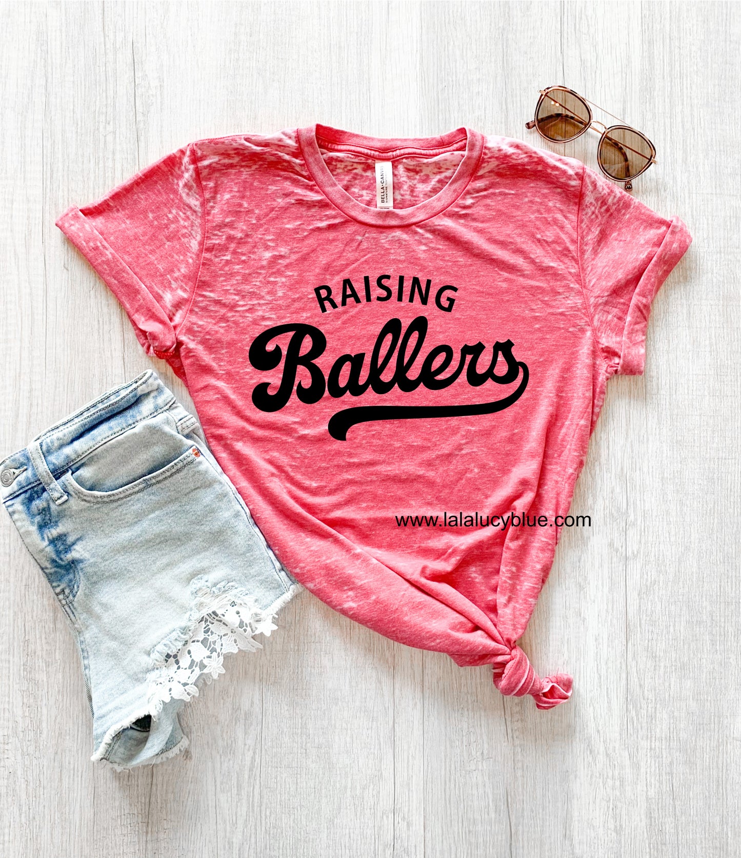 Raising Ballers Red Acid Wash Bella Tee