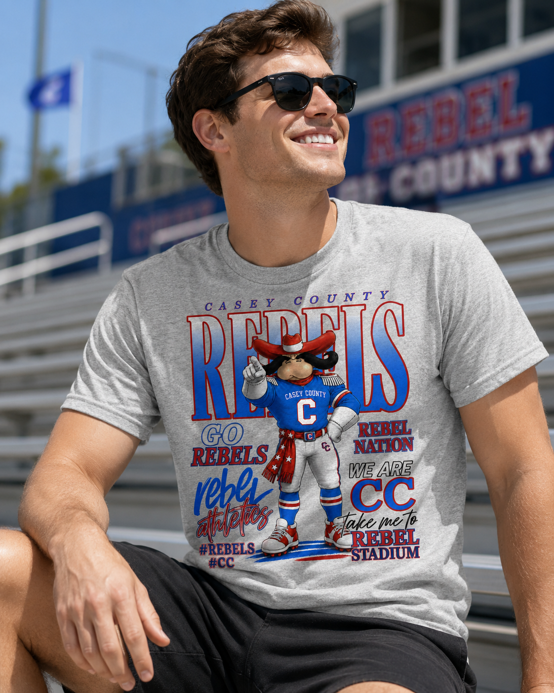 Casey County Go Rebels Rebel Stadium Grey Tee *CHOOSE STYLE*