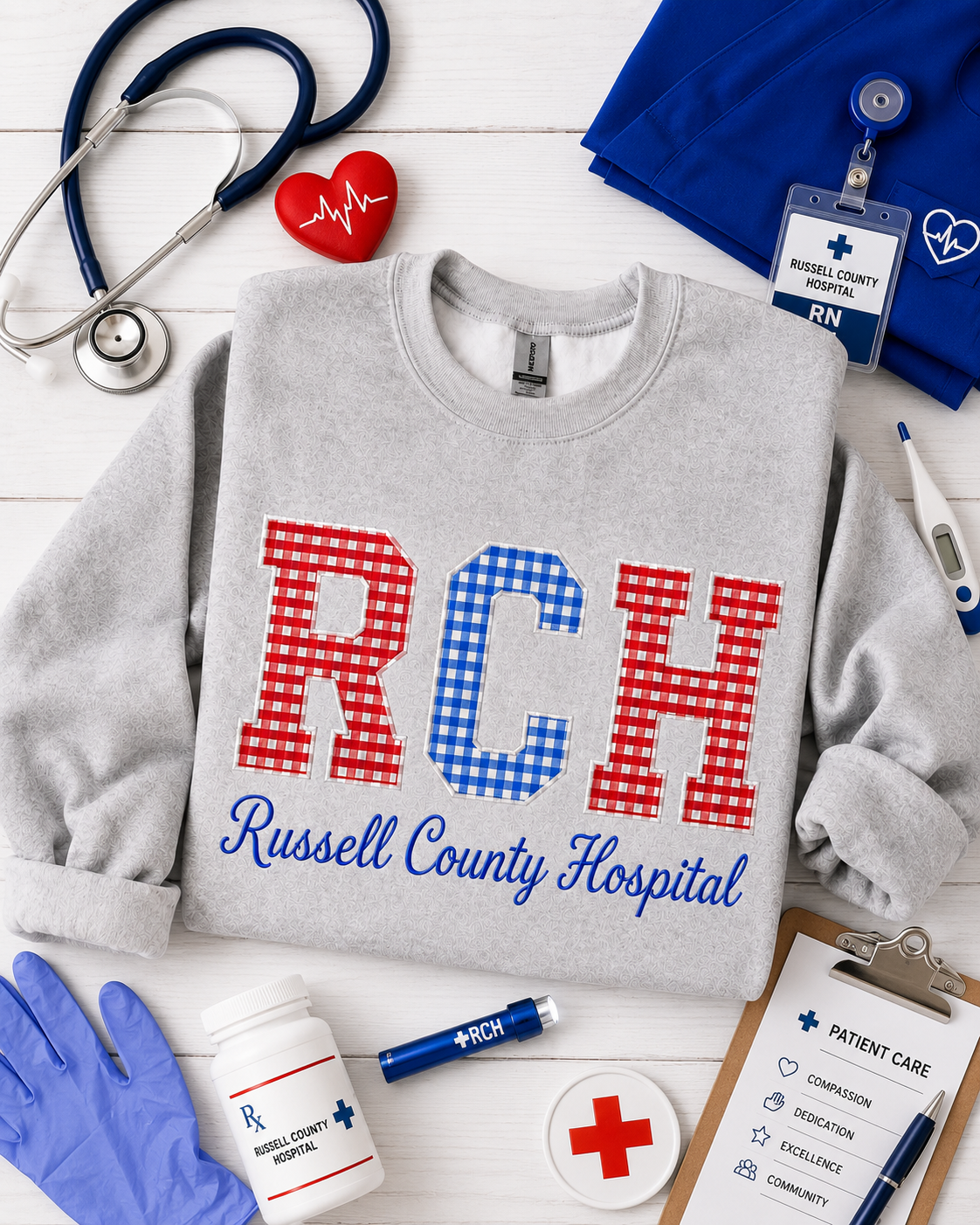 Russell County Hospital Embroidered Grey Sweatshirt