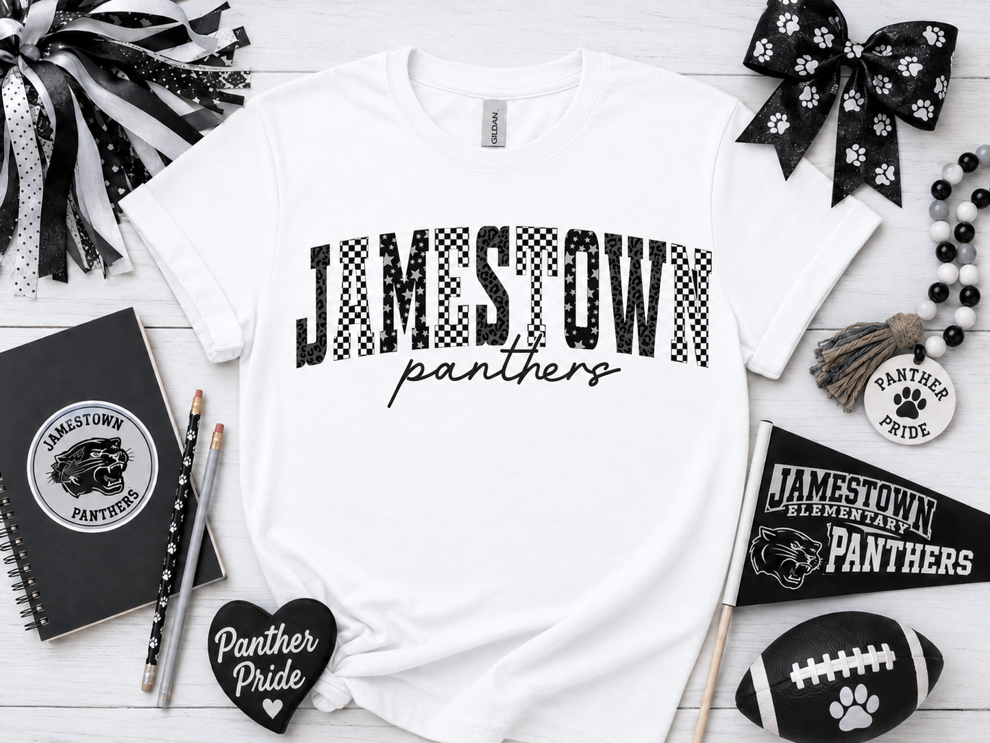 Jamestown Elementary Stars Checks White *Choose Style*