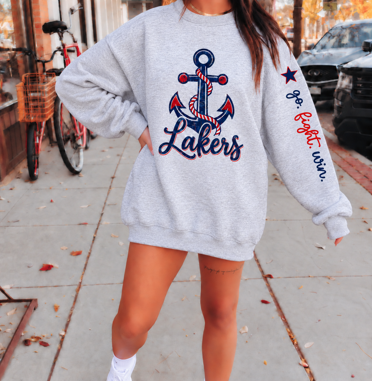 Lakers Go Fight Win Vintage Ash Grey Sweatshirt