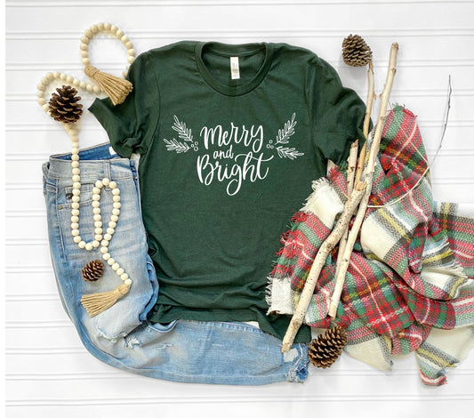 Merry & Bright Forest Green Tee *DEAL*