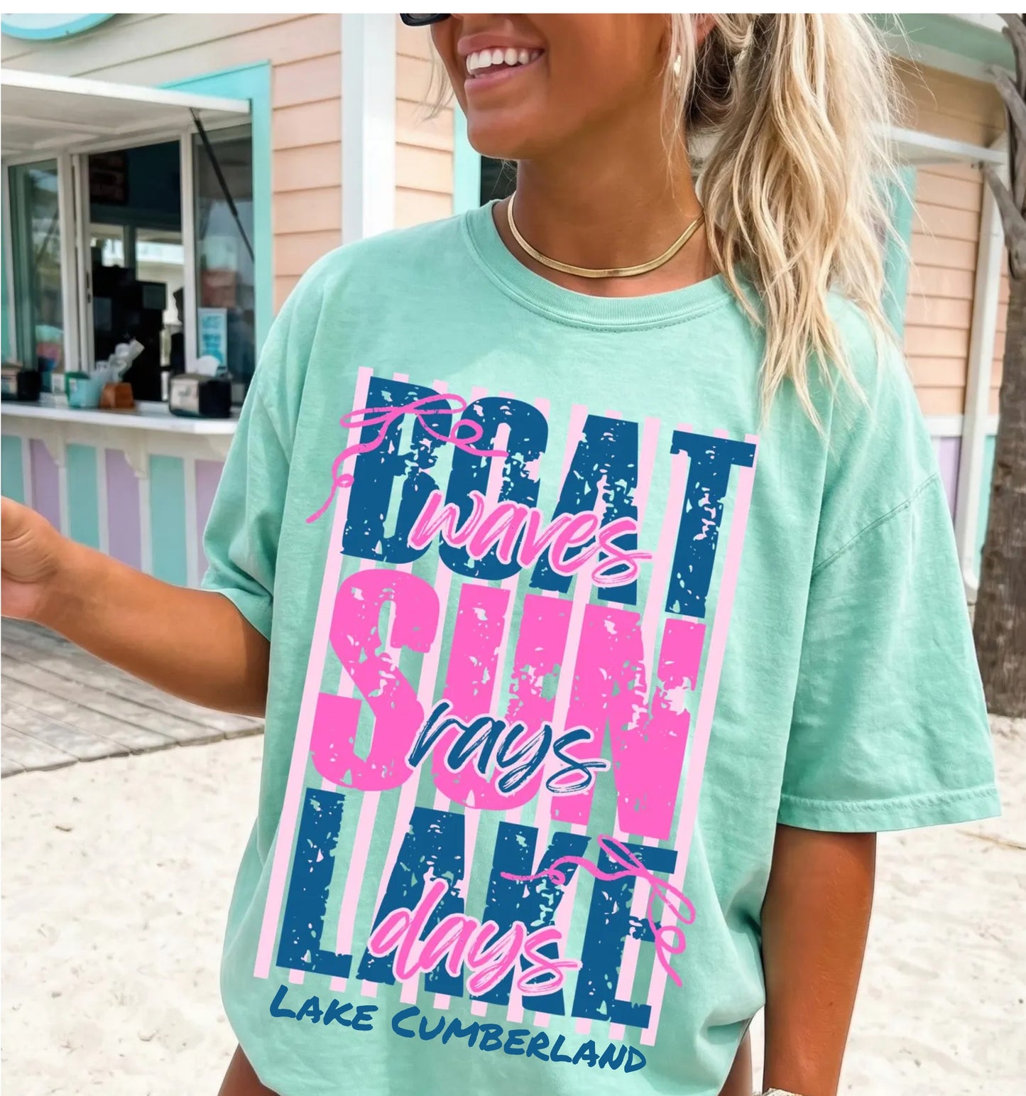Boat Waves Sun Rays Mint Lake Cumberlaand CC Tee