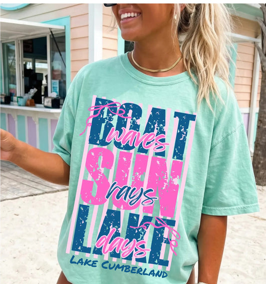 Boat Waves Sun Rays Mint Lake Cumberlaand CC Tee