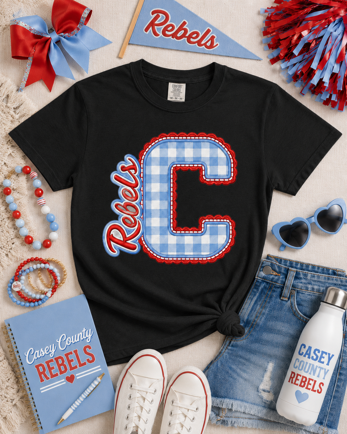 Casey County Plaid Rebels C - Grey Tee *CHOOSE STYLE*