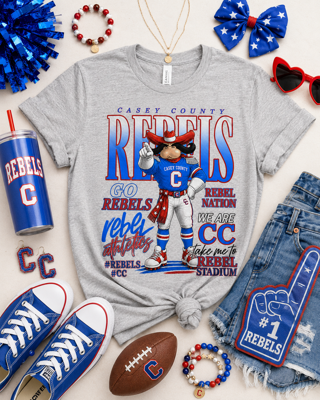 Casey County Go Rebels Rebel Stadium Grey Tee *CHOOSE STYLE*