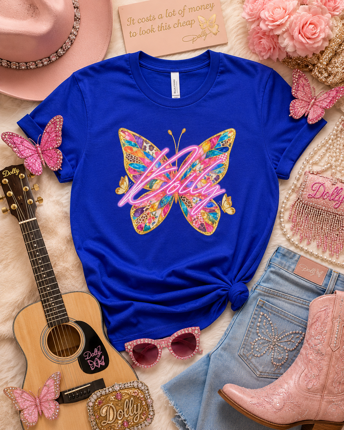 Dolly Butterfly of Many Colors Blue T-Shirt