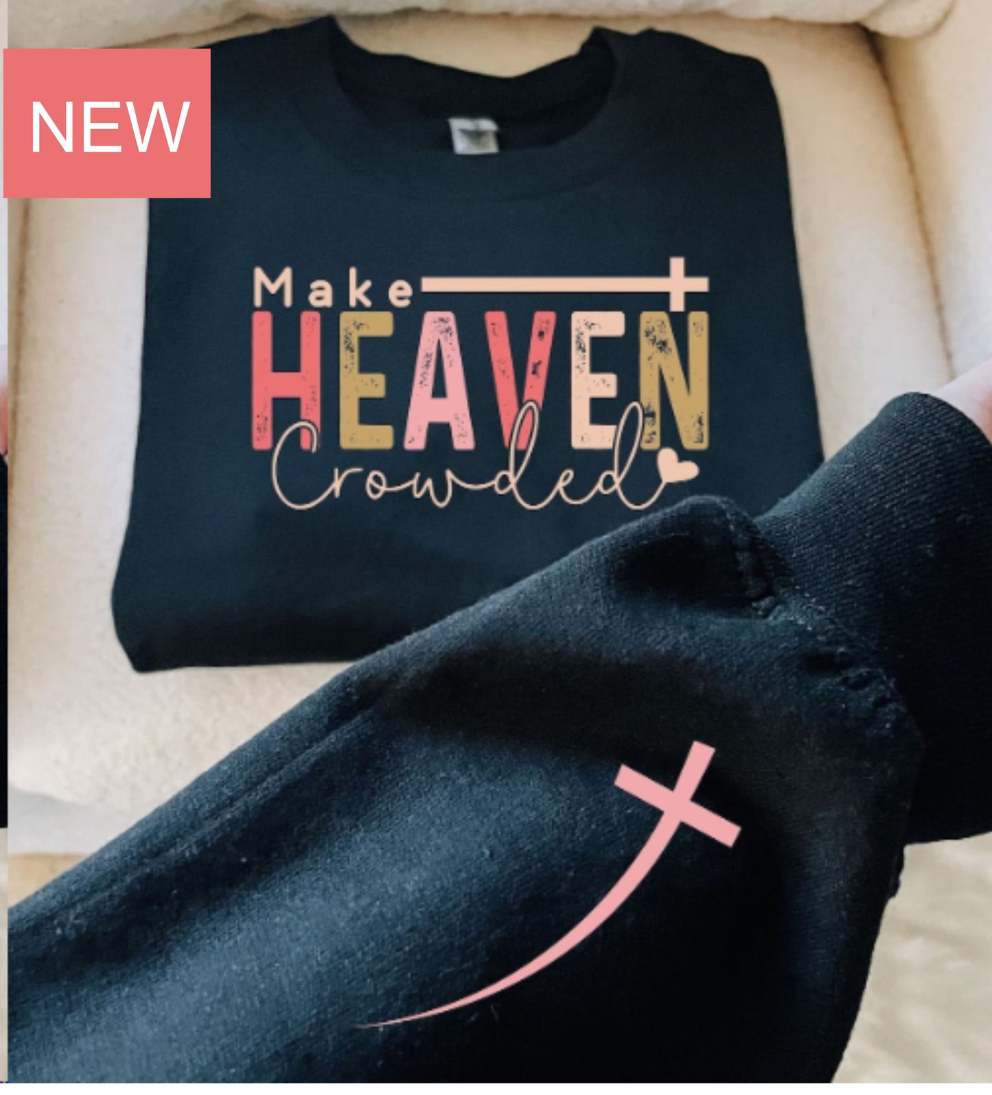 Make Heaven Crowded With Sleeve Print Black Sweatshirt