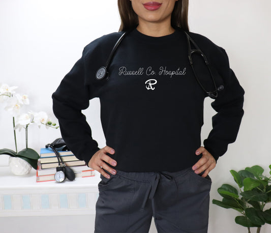 Russell Co Hospital Faux Stitched Black Sweatshirt