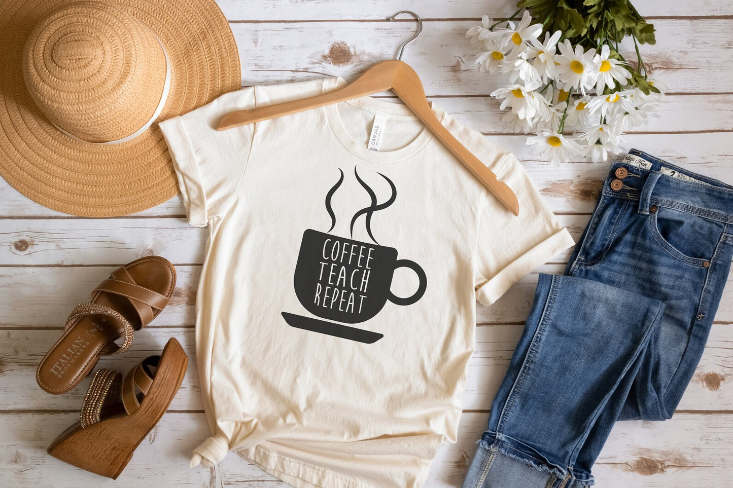 Coffee Teach Repeat Cream Tee