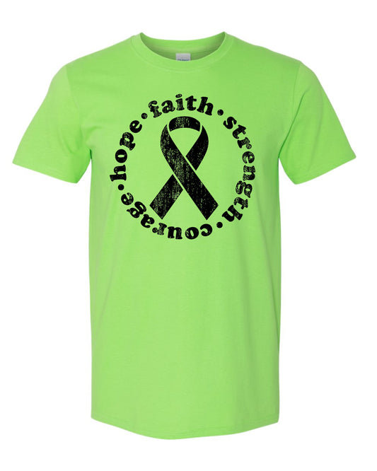 Hope Faith Strength Courage - Lime Tee *Kevin Shearer* Markey Cancer Center  FUNDRASIER*