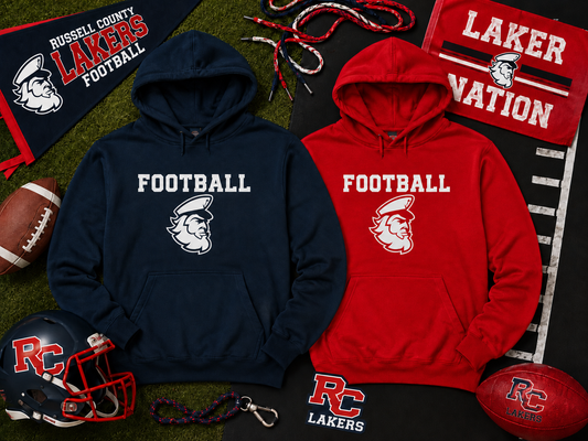 Laker Football Tees & Hoodies - Choose Style & Color Navy or Red
