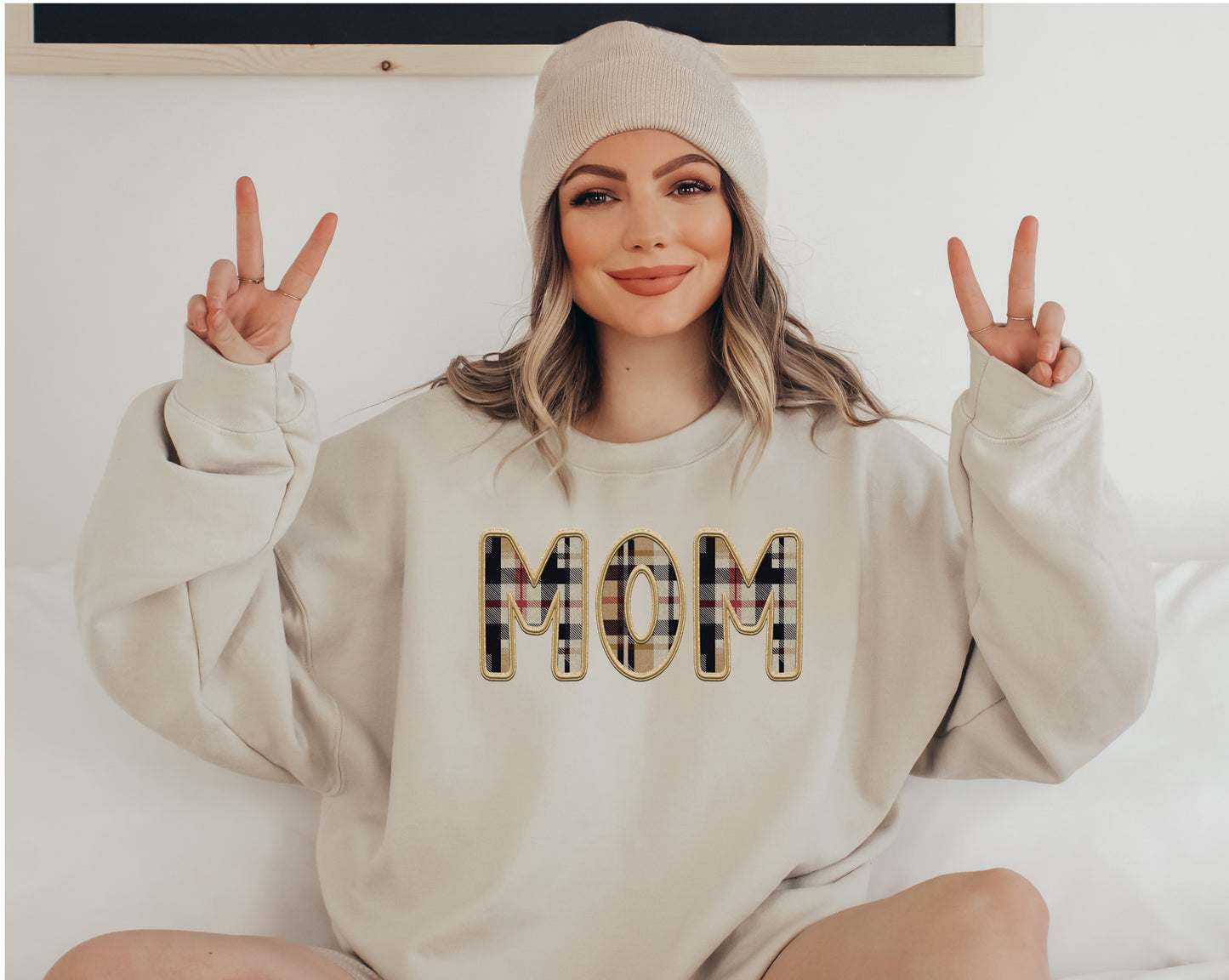 Mom Plaid Sand Sweatshirt