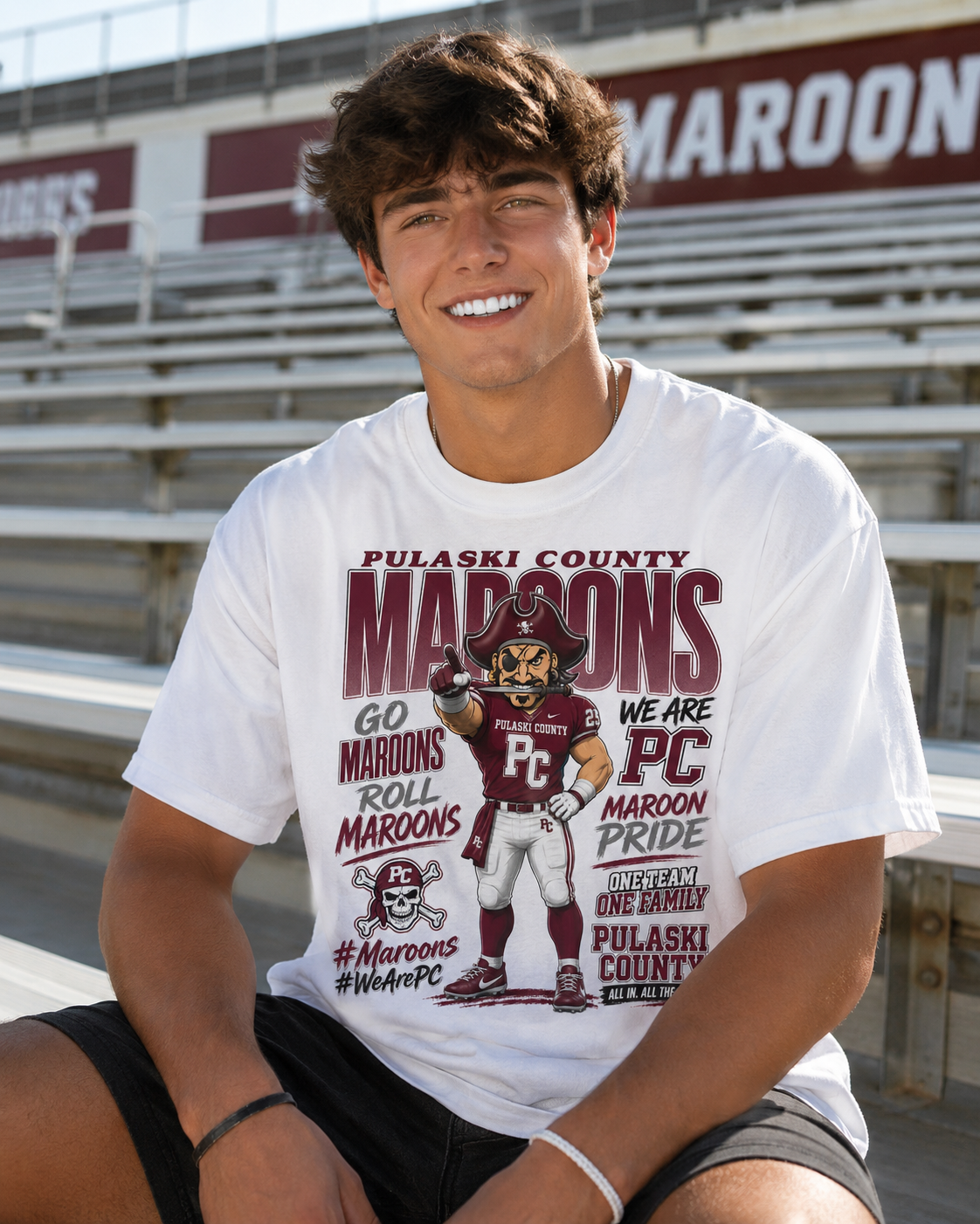 Pulaski Maroons Pirate - White Tee - *CHOOSE STYLE*