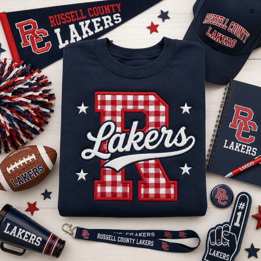 Embroidered R Lakers Gingham Navy Sweathirt