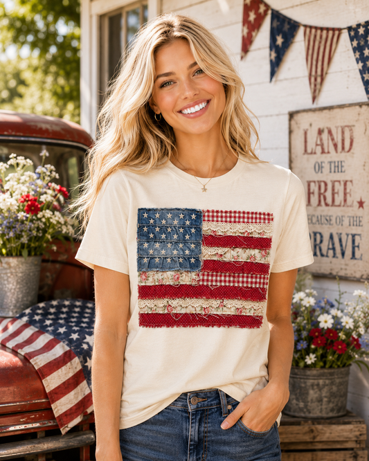 American Flag Ruffle Tee Cream 3001