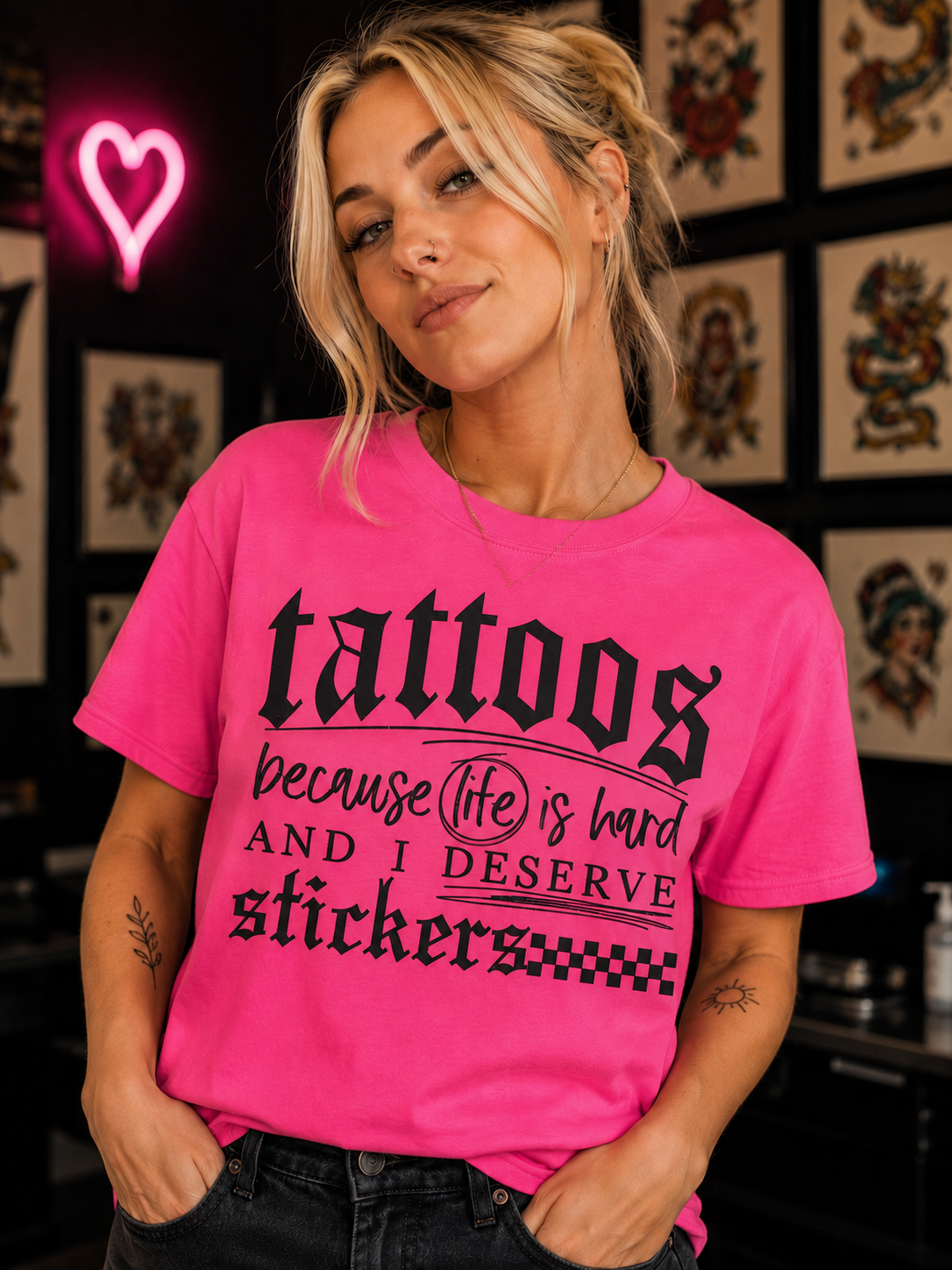 Tattoos Neon Pink Comfort Colors Tee