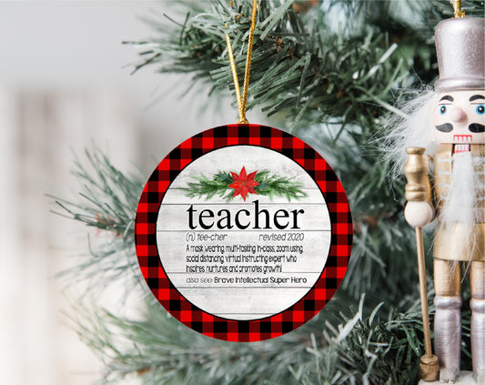 Teacher Plaid Round Ornament