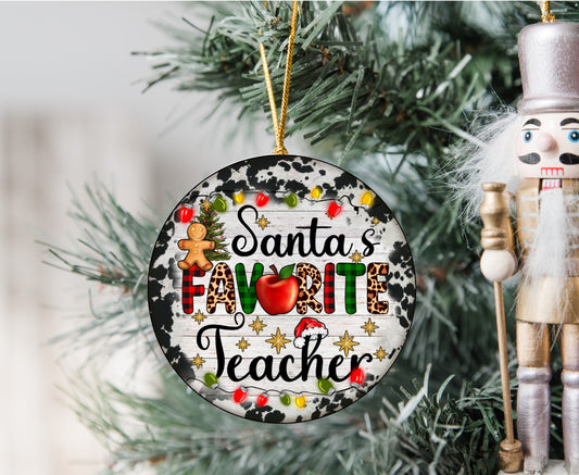 Santa's Favorite Teacher Round Ornament